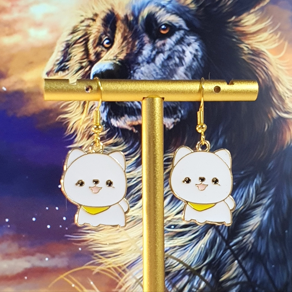 Dog Enamel Gold Metal Earings